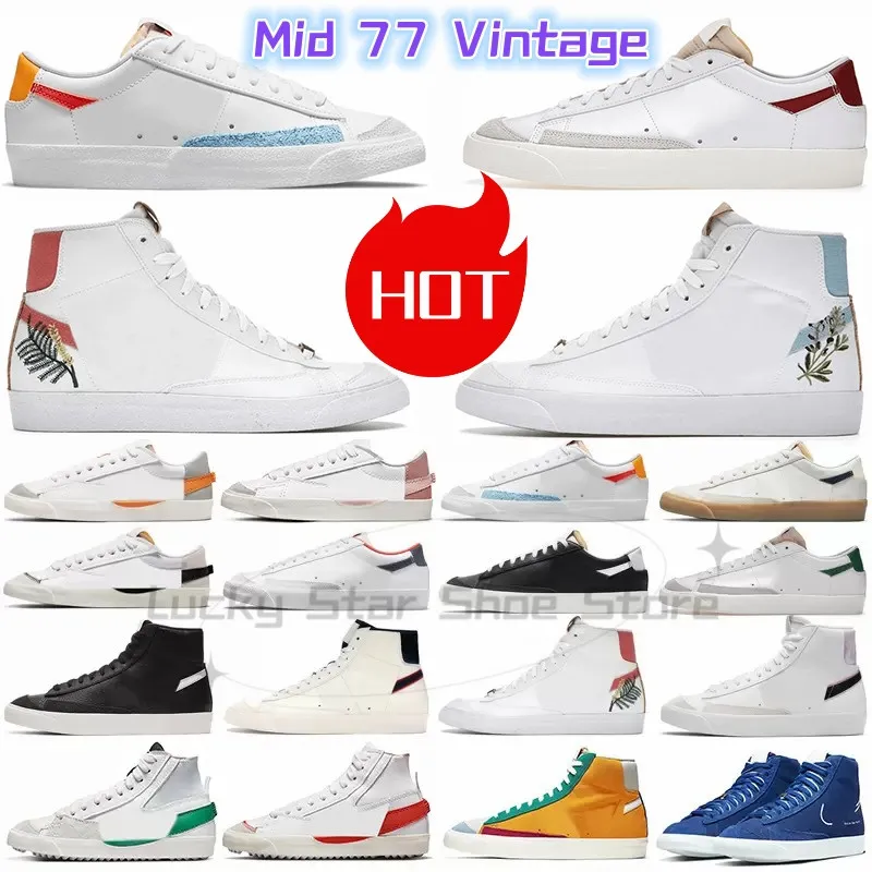 Blazer mitten 77 vintage blazers jumbo låga män kvinnor casual skor granatäpple svart vit flerfärg vit indigo tallgrön herr tränare designer plattform sneakers