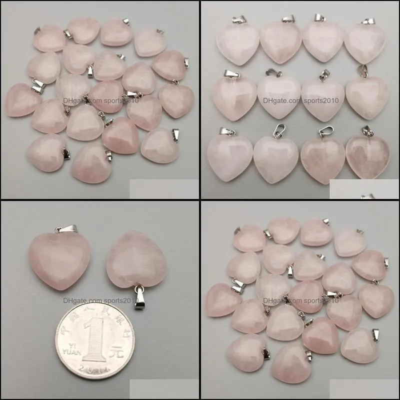 20mm rose quartz heart natural stone charms healing pendant diy necklace earrings jewelry making