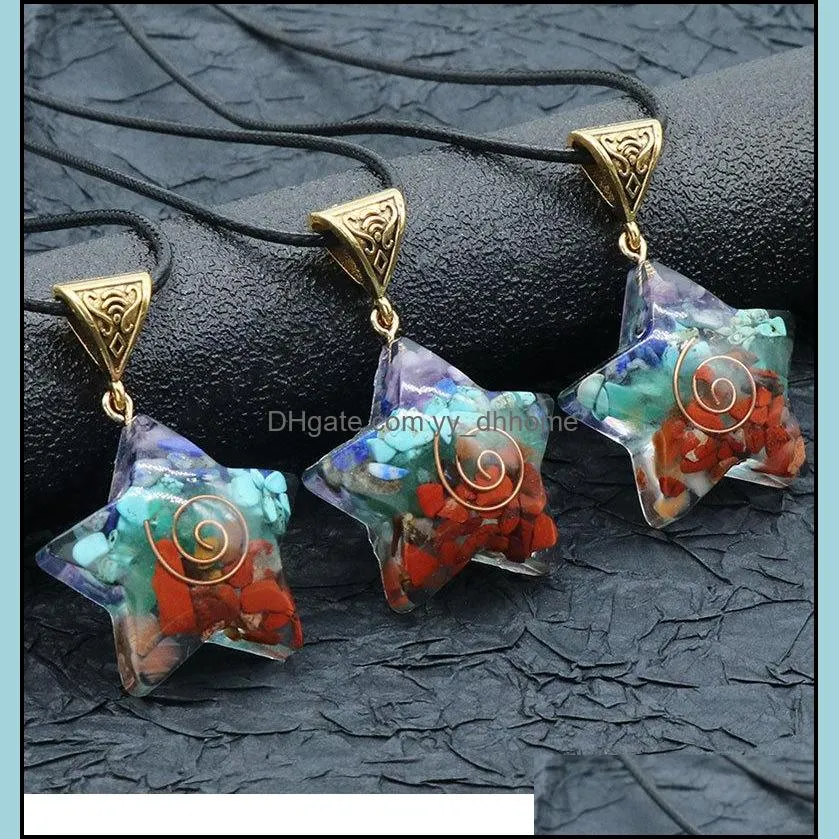 coated resin colorful stone beads star pendant necklace healing jewelry for men men rope chai yydhhome