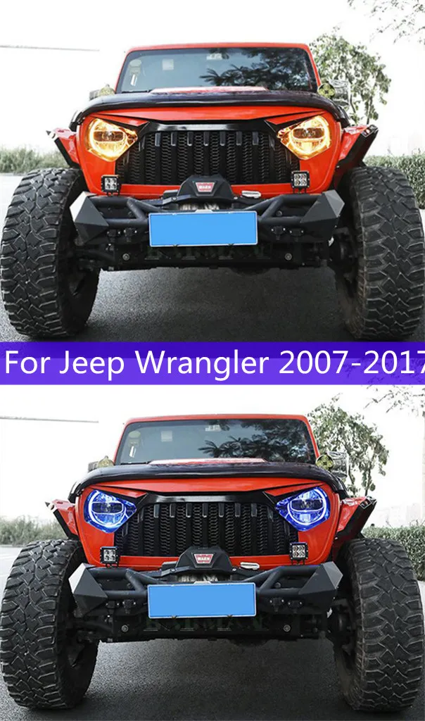 LED-dagsljus för Jeep Wrangler LED-strålkastare 2007-17 Rubicon DRL High Beam Turn Signal Lamp Angel Eye Projector Lens