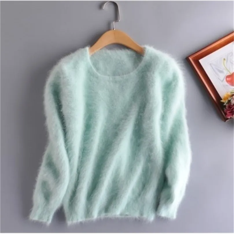 Kvinntröjor och pullovers Pure Mink Cashmere Stickever Pullover Ladies Sweater S1915 201201