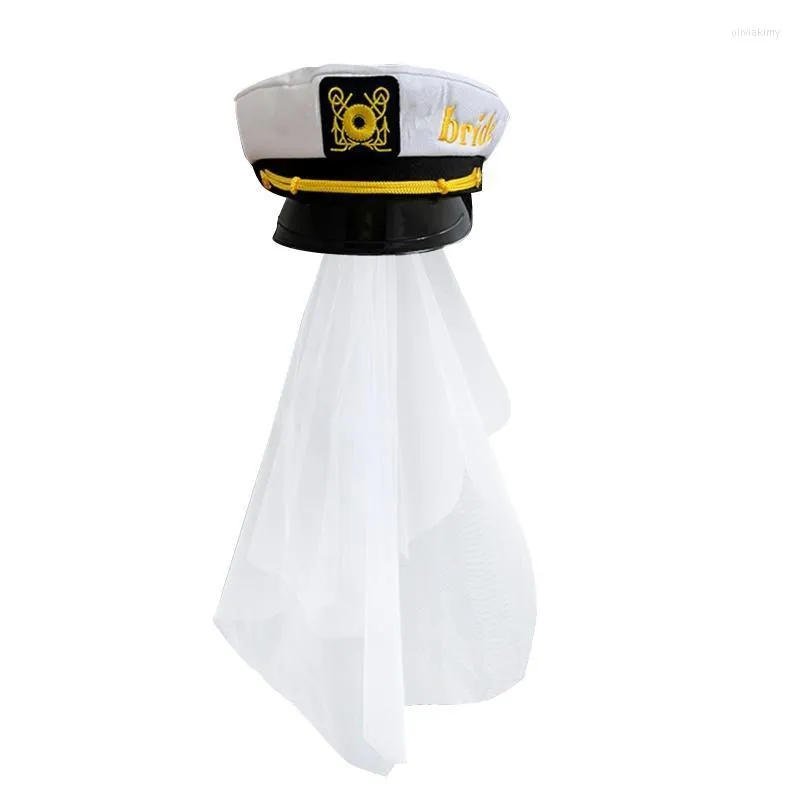 Berets Captain Hat Costume Navy Marine Admiral med Veil för tillbehör Bridal Wedding Party Decoration T8NBBERETS OLIV22
