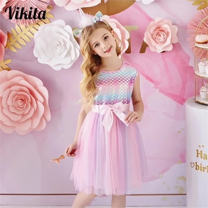 Vikita Princess Girls Dress Children Clothing Summer Neeveless KidsES ES for Toddler CasualES220426