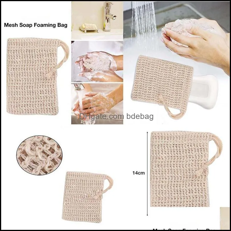 Natural Exfoliating Mesh Soap Saver Sisal Bag Pouch Holder For Shower Bath Foaming And Drying Da647 Drop Delivery 2021 Brushes Sponges Sc