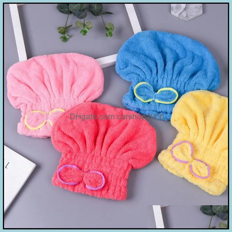 coral fleece bath hat cute bowknot dry hair caps thickening wiping water uptake fast drying make up towel dhl free lxl820q