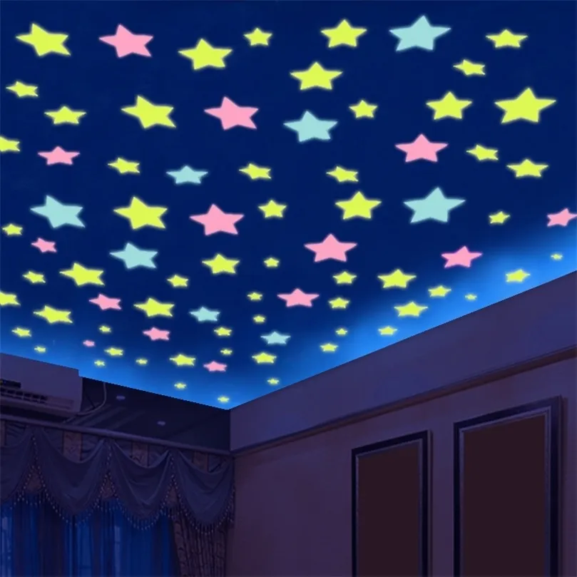 50pcs 3D Stars Glow In Dark Luminous Fluorescent Plastic Wall Sticker Home Decor Decal Wallpaper Decorative Special Festivel 220727