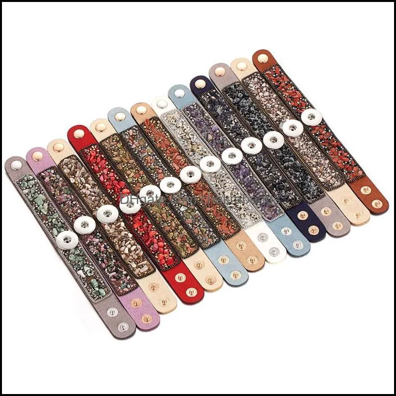 Charm Bracelets 10pcs/lot Wholesale Beaded Leather Snap Button Bracelet Bangle Handmade 18mm DIY Jewelry Making