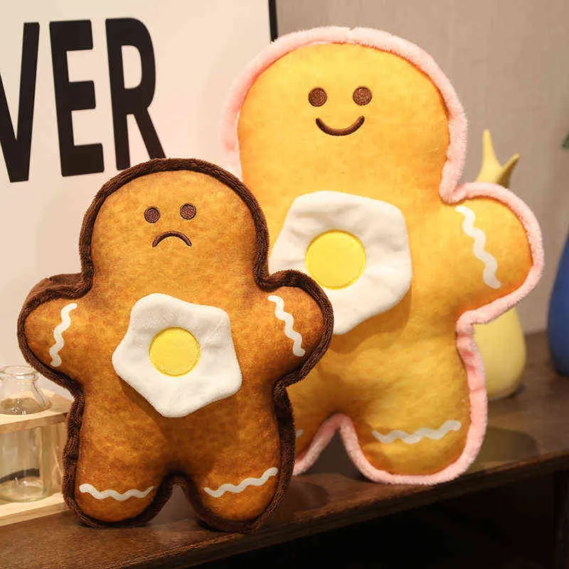Creative Simulation Plush Poached Egg Bread Toast Shaped Pillow Funny Food Ginger Man Toy Pop Children Birthday Gift J220704