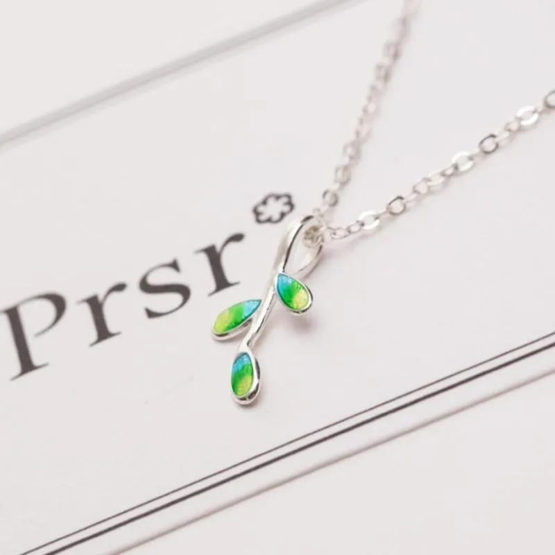 Pendanthalsband Gradient Green Leaf Branch Fresh Gift Silver Color ClaVicle Chain Temperament Trendry Female Necklace Sne180pendant