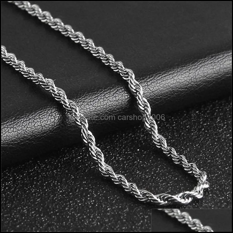 DOTEFFIL 925 Sterling Silver 16/18/20/22/24 Inch 3mm Hemp Rope Chain Necklace For Women Fashion Wedding Charm Jewelry 1224 T2