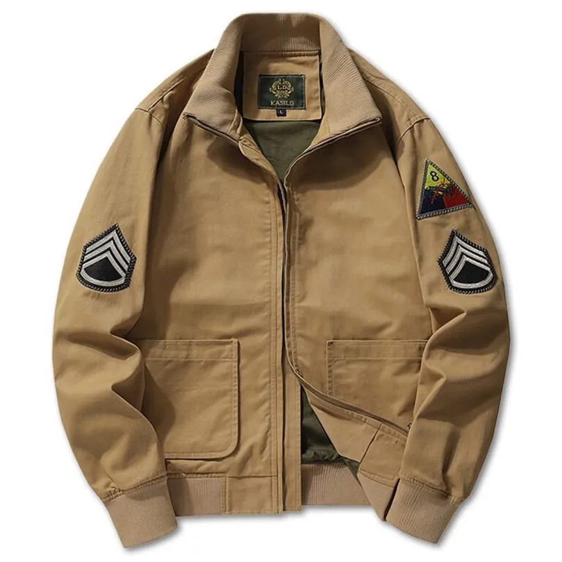 Jaquetas militares piloto masculinas Bordado de algodão Stand Stand Gollar Zipper Outwear Opevers dimenstizes Casual Exército Bomber Tactics Jackets Men 220804