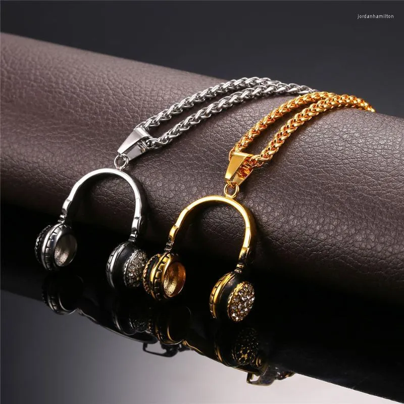 Naszyjniki wisiorek Collare słuchawki ze stali nierdzewnej sznurka akcesoria kryształowy Złoty Kolor Naszyjnik Fani biżuteria p921pendan