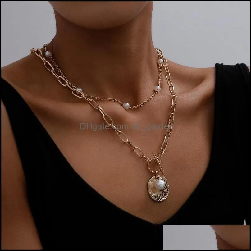 Gothic Baroque Pearl Coin Pendant Choker Necklace for Women Wedding Punk Bead Lariat Gold Color Long Chain Necklaces Vintage Jewelry