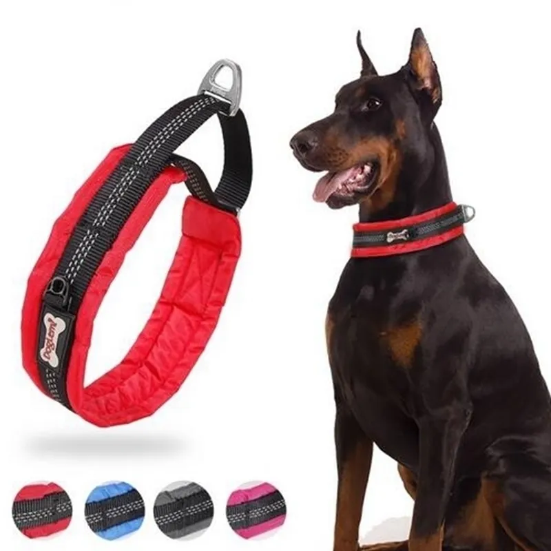 Nylon Martingale Training Dog Collar Reflective Soft Padded P Chain Slip Cinch Pet Choke Y200515