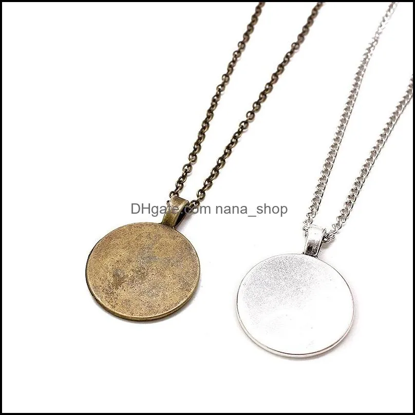 Wholesale Bronze 55cm+5cm Link Chain Necklace Alloy Base Tray Bezel Blank Pendant Necklaces For Handmade 25mm Cabochons Jewelry