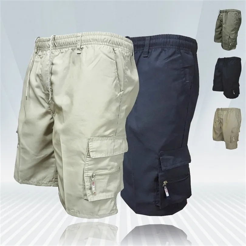 Pantalones cortos de carga para hombres Multibolsillos laterales Pantalones cortos de trabajo para hombres Pantalones cortos de entrenamiento ocasionales Pantalones cortos de verano de algodón de talla grande T200512