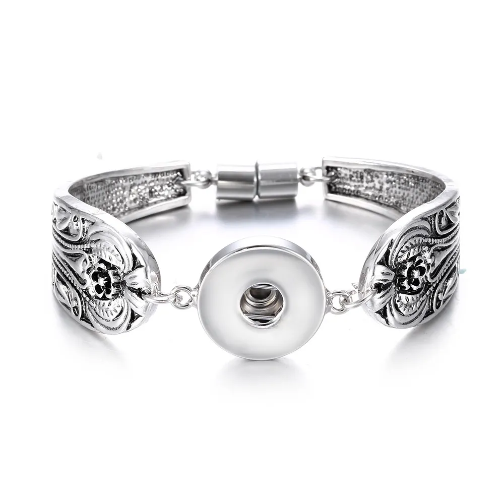 Stylish Antique Silver 18mm Snap Button Jewelry Bracelet For Women