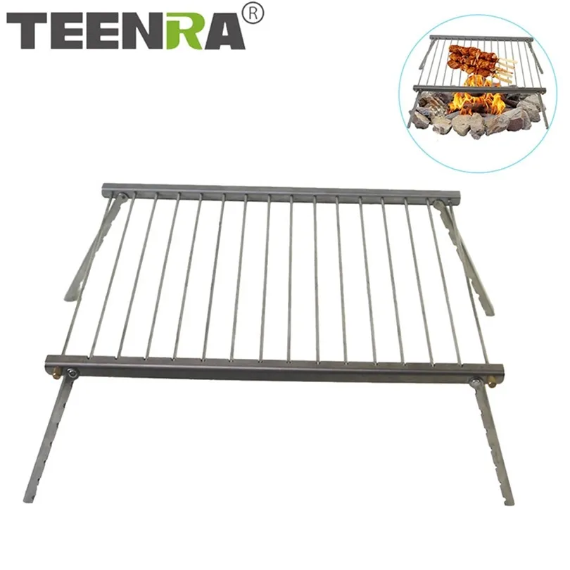 Teenra 1set Portable Barbekü Izgara Açık Paslanmaz Çelik Barbekü Kömür Izgarası Kamp için Izgara Yemek Sobası Aletleri T200110