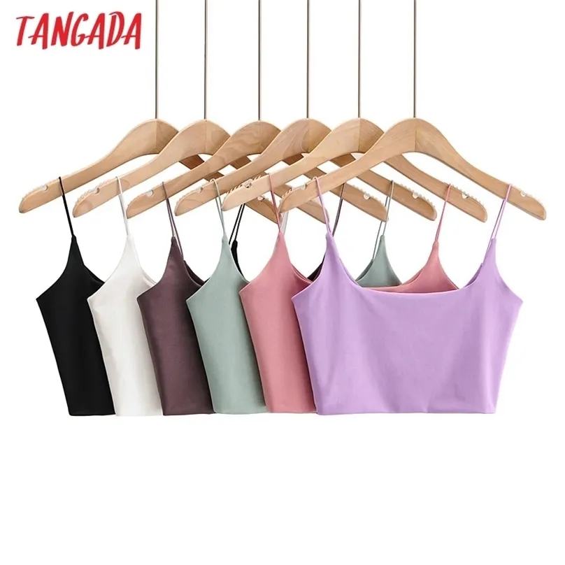 Tangada Donne Sexy Candy Color Color Strethy Camis Top Spaghetti Strap Stickless senza maniche senza schiena Broundes Brouss Camicie Femminili Solid Tops 4P7 220325