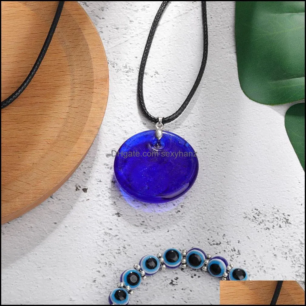 antique deep sea blue evil eye pendant necklace turkish choker glass eyes leather rope chain jewelry gift