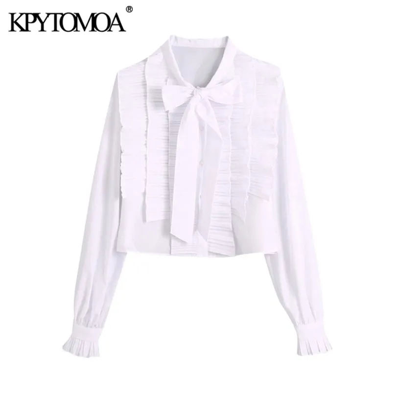 kpytomoa女性ファッションフリルプリーツクロップドブラウス