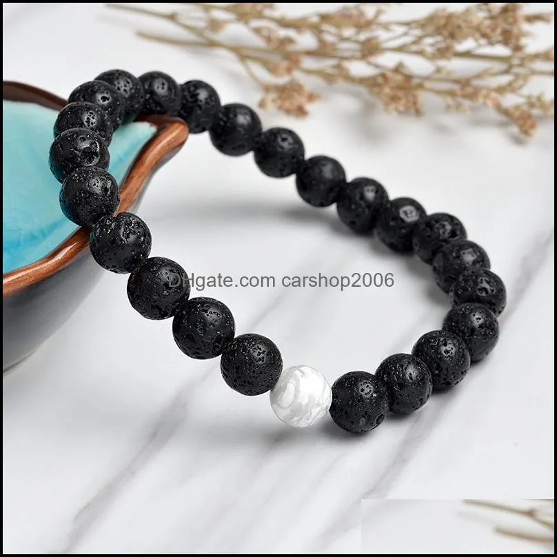 2pcs/Set Natural Stone Strands Black White Beads Mixed Colors Beaded Bracelets Bangles Wristband