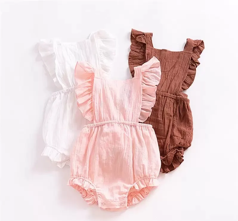 Dziecko Back Cross Romper Ins Girl Wzburzyć Rękawy Kombinezony Lato Moda Boutique Kids Flaterki Rękaw