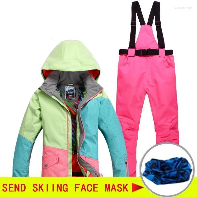 Skijacken Winter-Langlauf-Skianzug Damen Damen Winddichte wasserdichte Jacke Snowboardhose Thermo-atmungsaktives Bergset