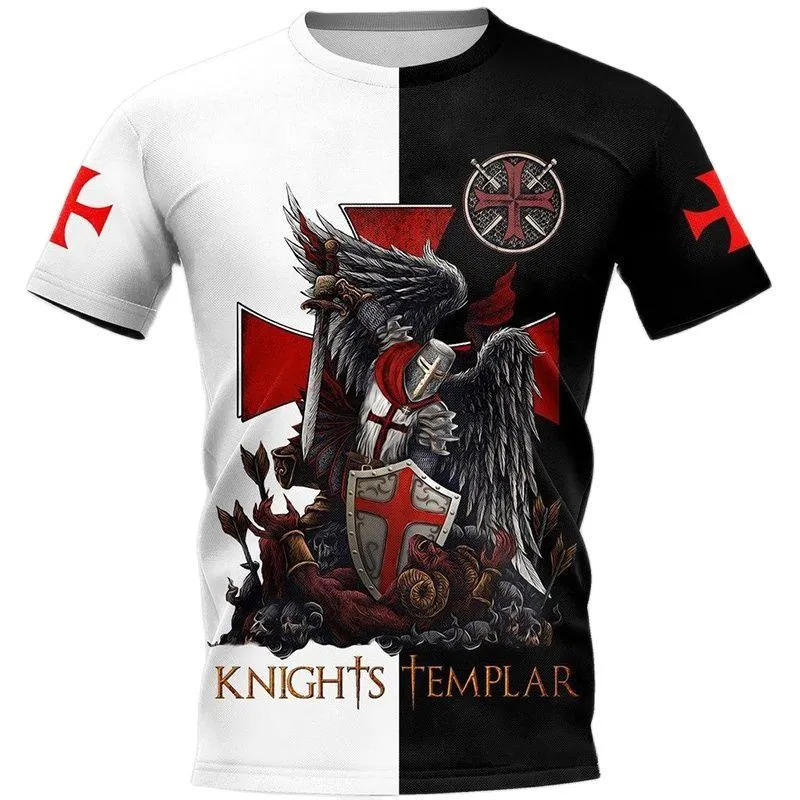 Camisetas Masculinas Moda Retro Cavaleiros Templários Estampa 3D Masculina Verão Casual Streetwear Casal Camisetas Manga Curta Tops Drop 6XLMen's