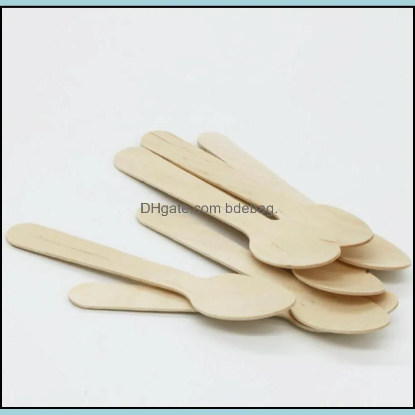 Disposable Wooden Spoon Mini Ice Cream Spoon Wood Dessert Scoop Wedding Party Tableware Kitchen Accessories Tool