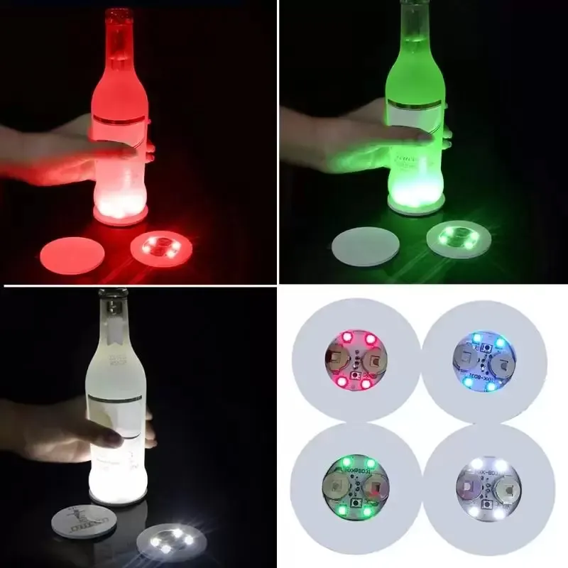 Stock Blinking Glow LED Bottle Sticker Coaster Lights Flashing Cup Mat Battery Powered For Christmas Party Wedding Bar Vase Decoration Light Boutique FY5395