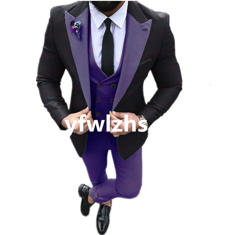 Specialanpassad en-knapp Men Suits Peak Lapel Groomsmen Groom Tuxedos Wedding/Prom/Dinner Man Blazer Jacket Pants Tie Vest M93