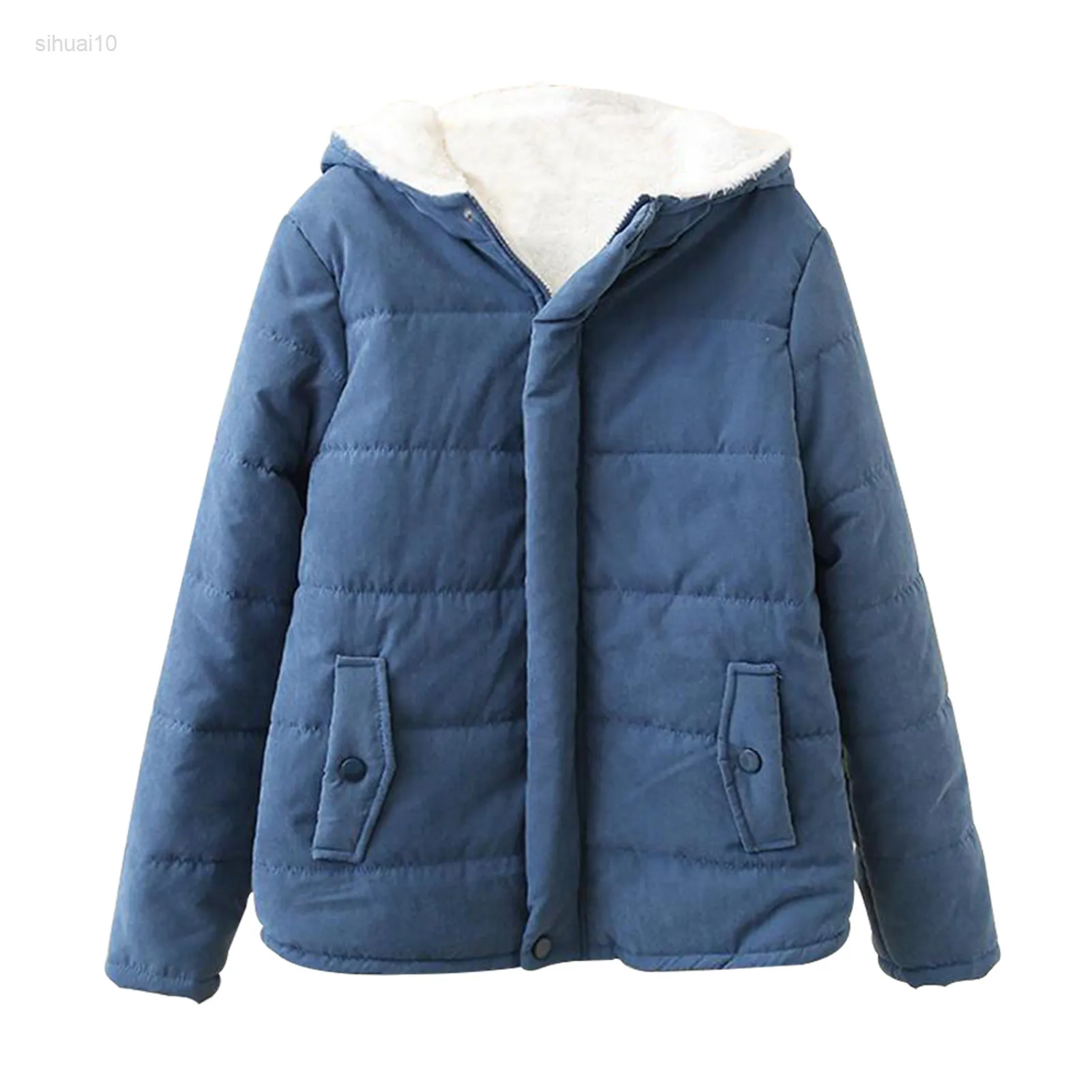 Women Thick Fleece Lined Winter Jackets Zipper Closure Hip Length Short Jacket With Long Sleeves Girl Outfit Solid Color L220725