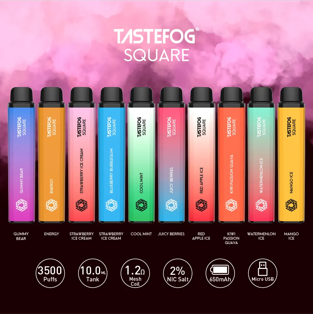 JC Tastefog kwadratowy jednorazowe papierosy 3500 zaciągnięć Vape Pen 650 mAh ładowanie akumulatorowe urządzenie 10 ml wstępnie wypełniona cewki siatki Waporyzery