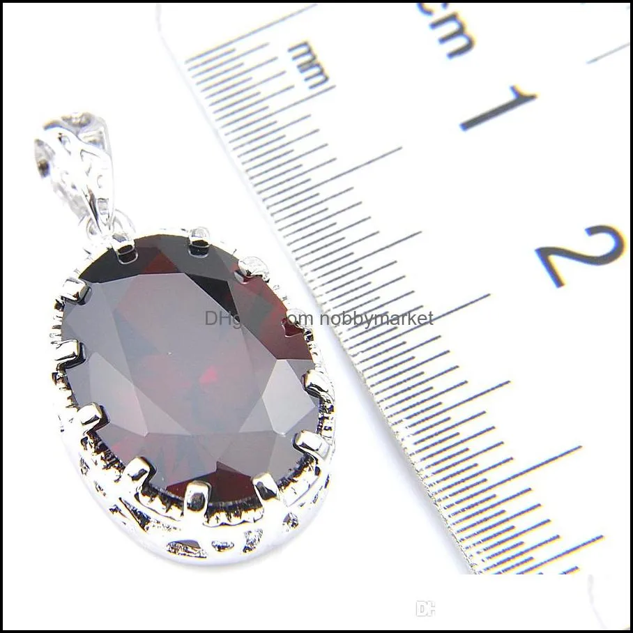 LuckyShine Luxury Royal Red Garnet Oval Drop Earring and Pendants Set Silver Latest beautiful Jewelry