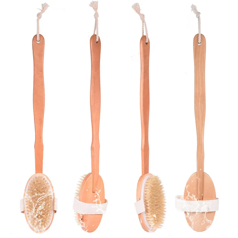 Natural Boar Bristle Cleaning Brush Detachable Long Handle Body Back Exfoliating Massage Bath Brushes