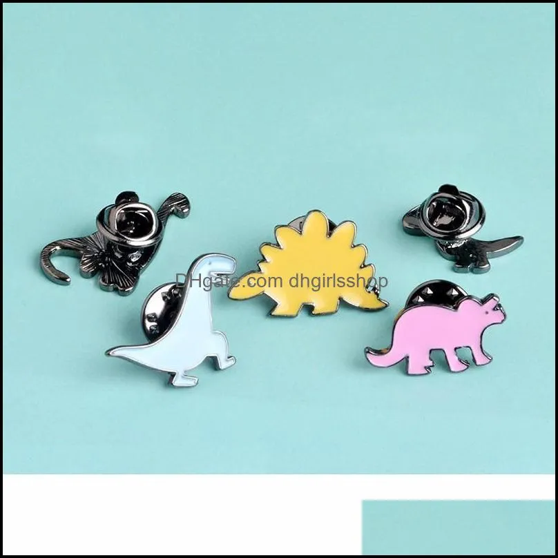 Pinos broches jóias estudante dos desenhos animados dinossauro série broche gota óleo bonito animal mochila cor emblema liga esmalte lapela pino para d291s