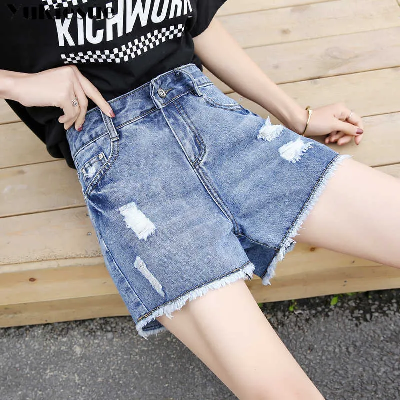 Letnie krótkie krótkie talii Kobiety moda z rozerwana dziura chłopak luz w wodzie mycie jeansowe pantelones mujer 210608