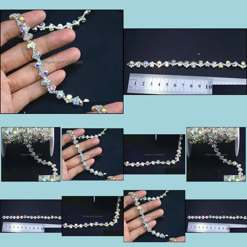 free ship 1yd sparkling clear rhinestone AB color crystal costume chain applique trims supply