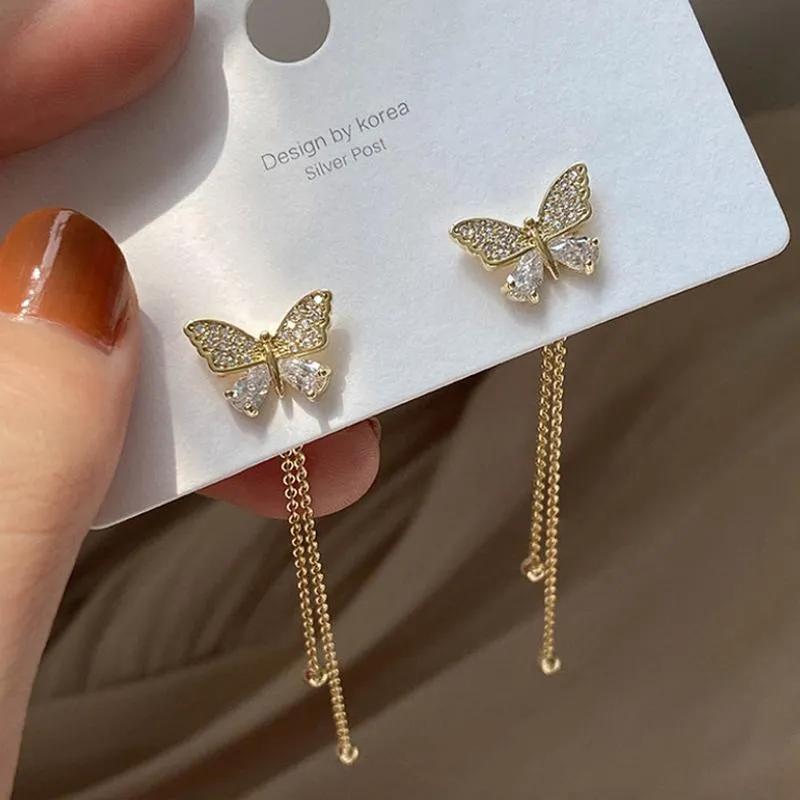 Pendientes colgantes de araña a la moda con borla de mariposa, pendientes de gota para mujer, flor de estrella, lazo, joyería para fiesta, boda, accesorios nupciales, pendiente de moda