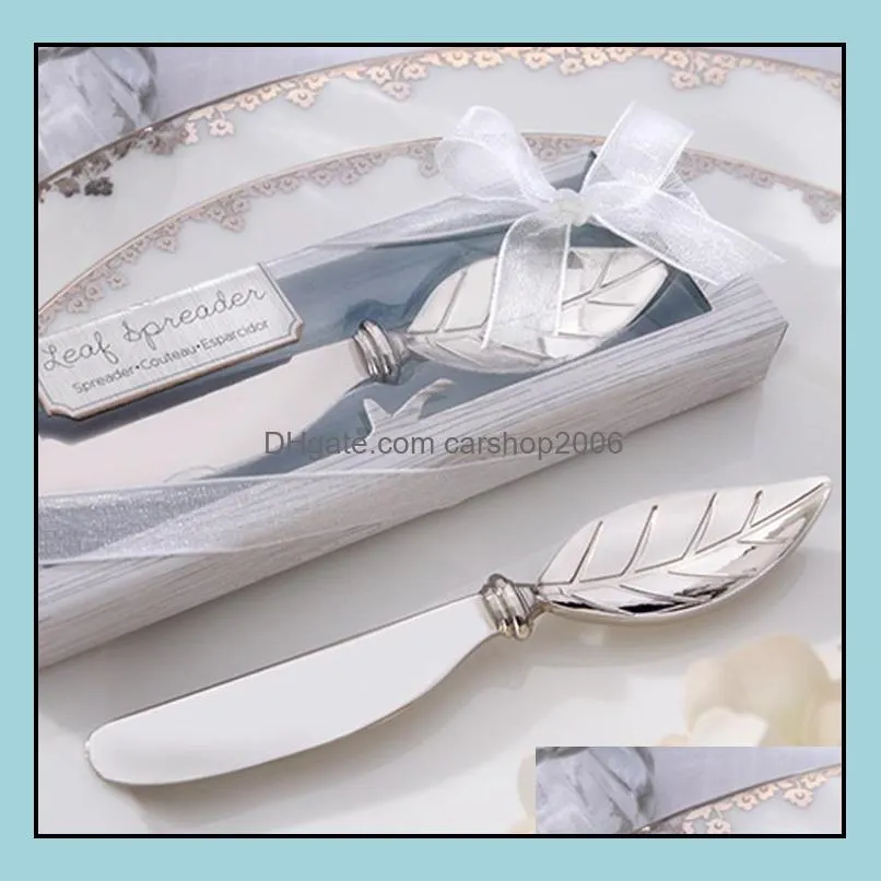 leaf shape butter knife cream cheese zinc alloy pastry tools spreader wedding party favors silver cake butters knifes sn4091