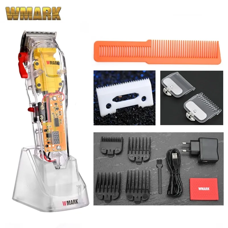 WMARK Model NG 108 Rechargeable Hair Cutting Machine Clippers Trimmer Transparent Cover White Or Red Base 7300rpm 220623