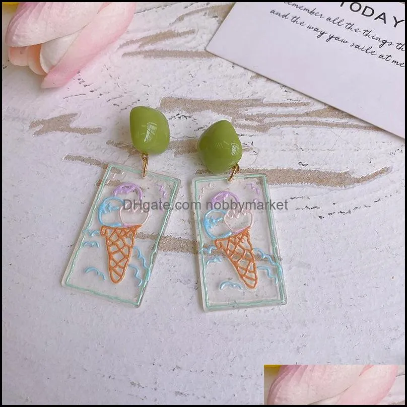 Korean Fashion Geometric Ice Cream Dangle Earrings for Women Acrylic Earring Girl Dog Flower Earrings Holiday Jewelry