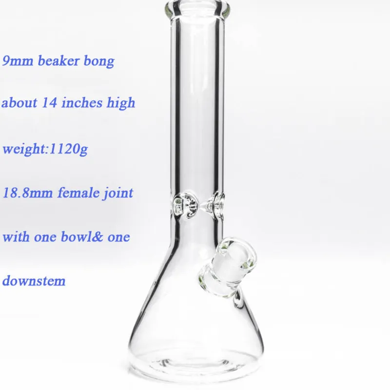 Bongs de vidrio grueso Cachimbas 35 CM Base de vaso Bong de vidrio Diseño clásico súper pesado Bongs de agua de 9 mm de espesor con accesorios para fumar