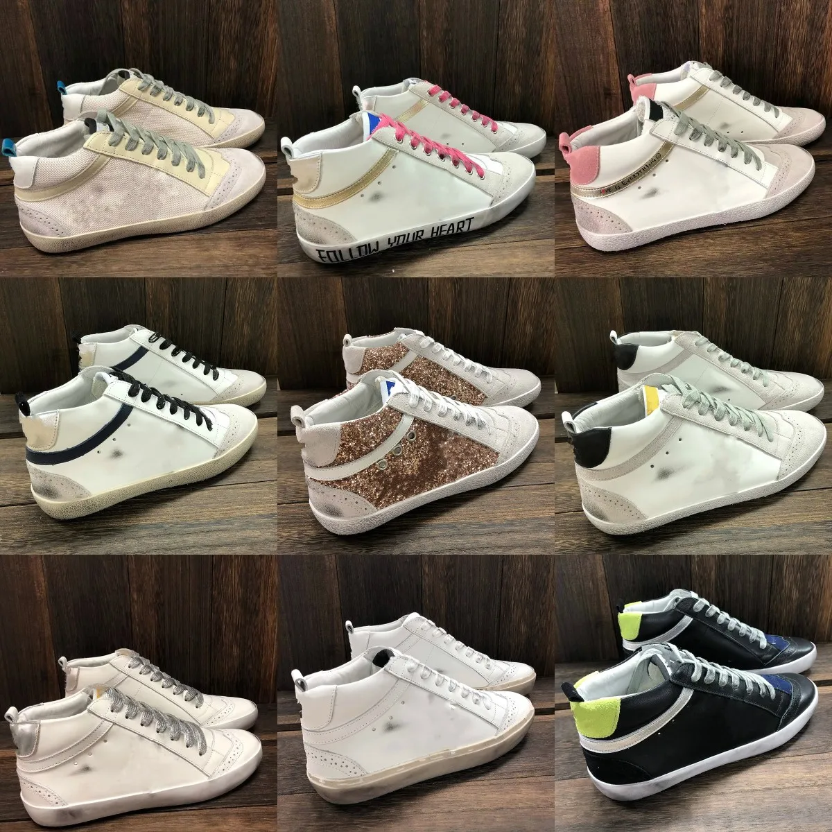 Designer Italy Brand Sneakers high-top Shoe Golden Women casual shoes Trainers Sequin Classic White Do-old Dirty Men shoe