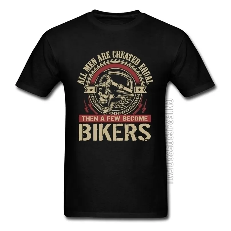 빈티지 오토바이 두개골 tshirt 모든 남자가 동등한 것으로 창조 된 바이커가되기 여름 오토바이 탑 티 220411
