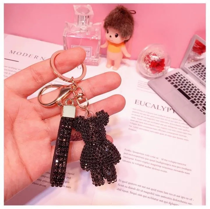 Party Favor Key Ring PVC Keychain DIY Craft Cartoon Bear Handmade Rhinestone Crystal Key Chains Charm Pendant Keychains For Women Gifts SN4873