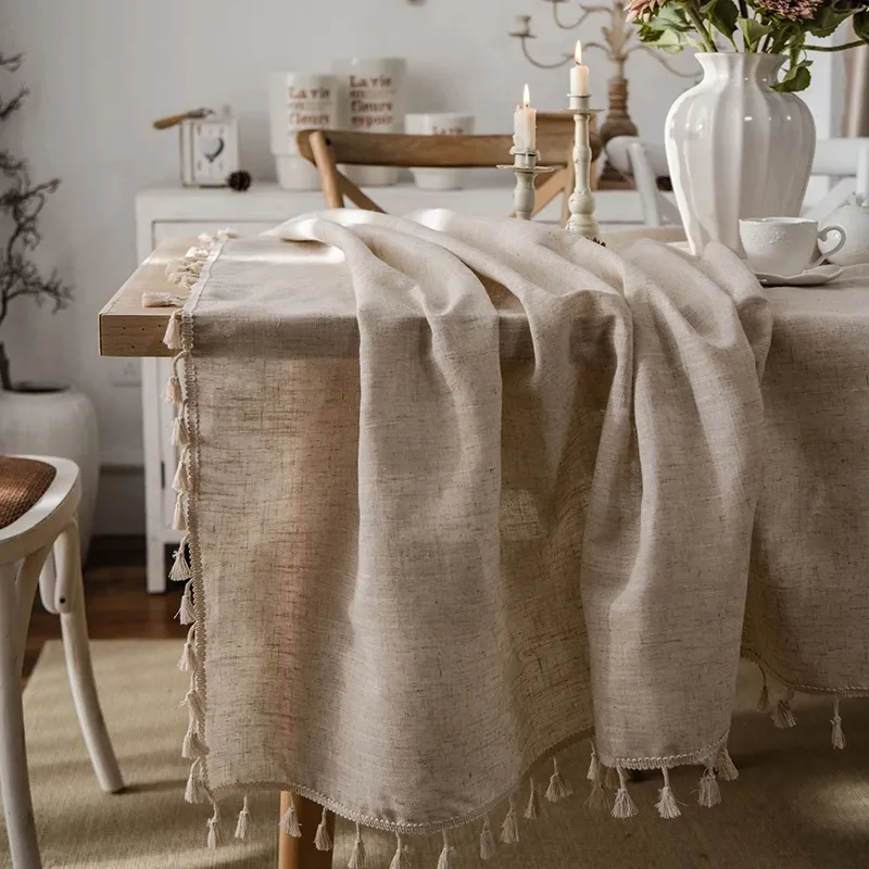 Tassel stołowy tkanina bawełniana i lniany tapete prostokątny obrus dla stołowych stolików osłony