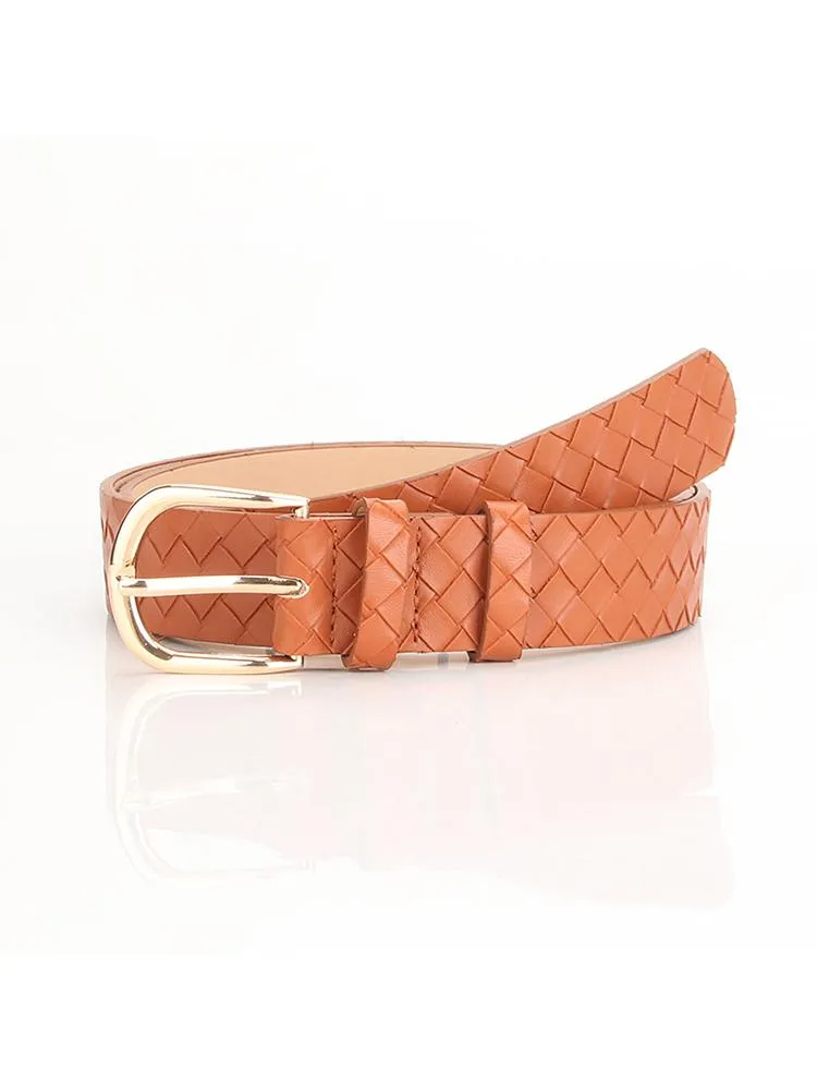 Gürtel Mode Mode All-Match Damen Legierung Gold Pin Schnalle Gürtel gewebt lässiger einfach einfach pu breit für Frauen Kleider Jeansbelts