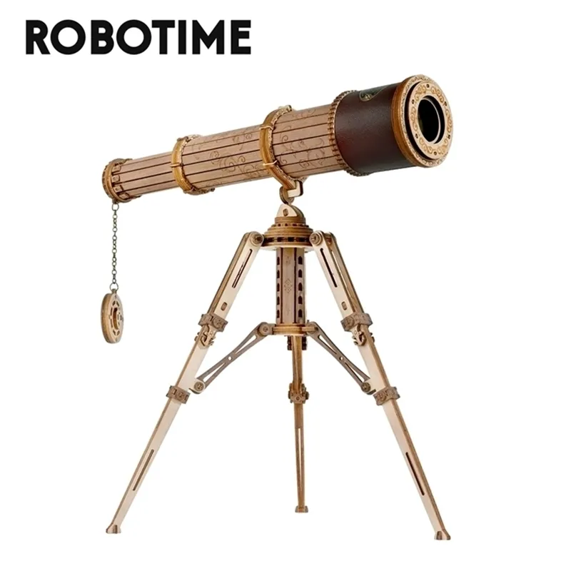 Robotime Rokr 1 1 DIY 314PCS Teleskopik Monoküler Teleskop Ahşap Model Bina Kitleri Montaj Oyuncak Hediyesi Çocuklar İçin Yetişkin 220725